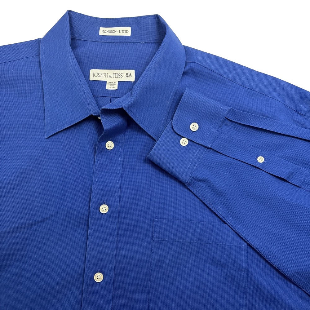 Joseph & Feiss Button Up Shirt Mens 18 1/2 34-35 Blue Long Sleeve Shirt